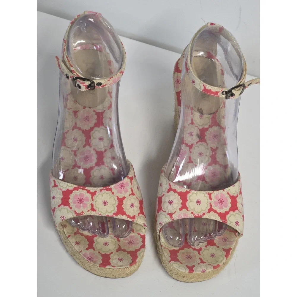J Crew Womens 9 Espadrille Wedge Heels Floral Canvas Ankle Strap Sandals Pink